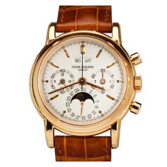 Vintage Patek Philippe Rose Gold Perpetual Calendar Chronograph Wristwatch Ref 3970ER