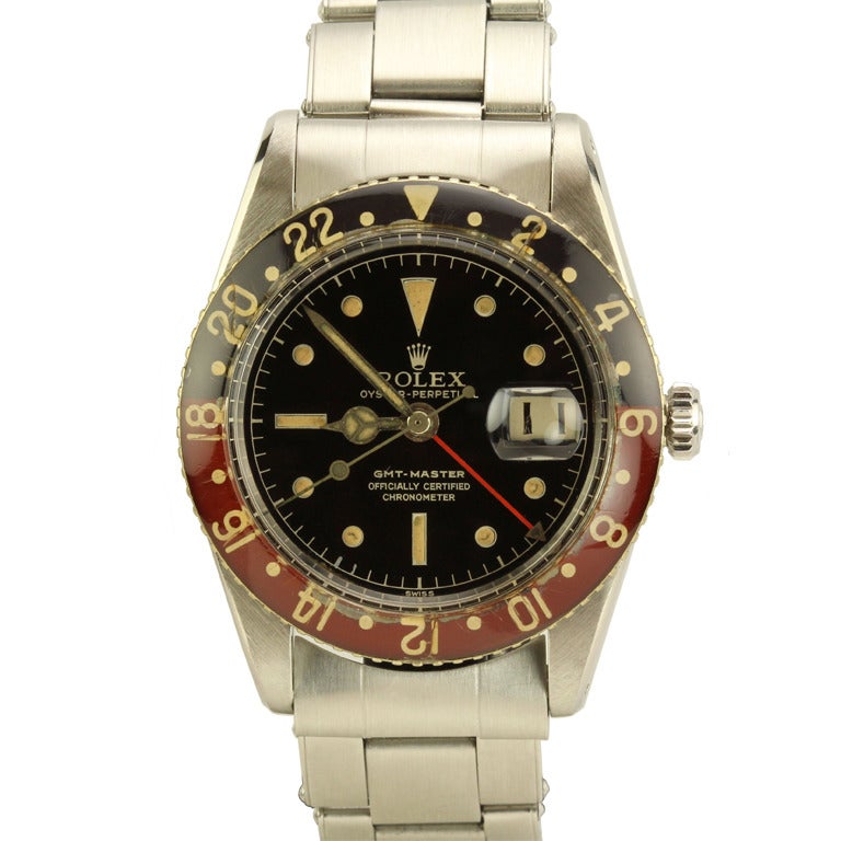 Rolex Edelstahl GMT-Master Armbanduhr mit Bakelit-Lünette Ref 6542
