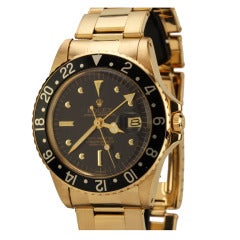 Retro Rolex Yellow Gold GMT-Master Wristwatch Ref 1675 circa 1978