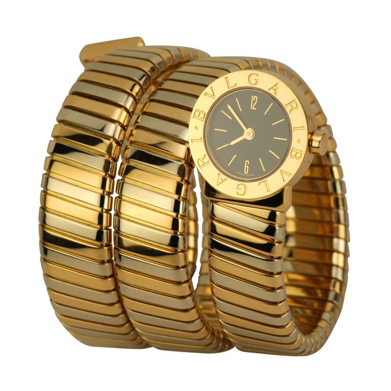 Bulgari Lady's Yellow Gold Tubogas Snake-Form Bracelet Watch