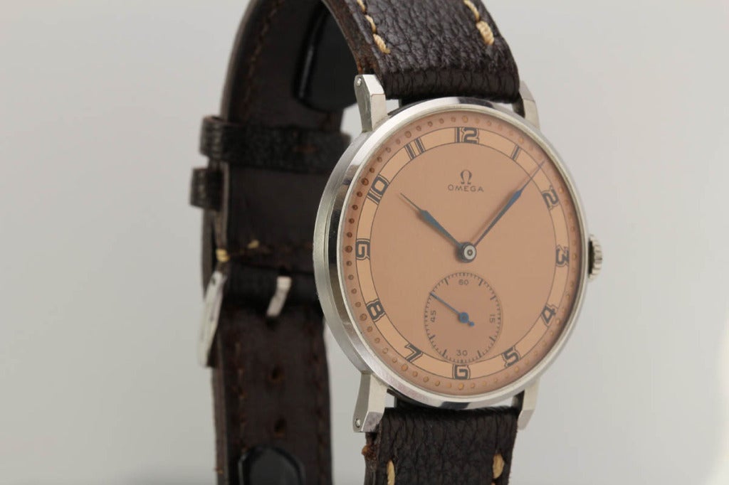 Omega Stainless Steel Wristwatch with Original Salmon-Colored Dial circa 1950s