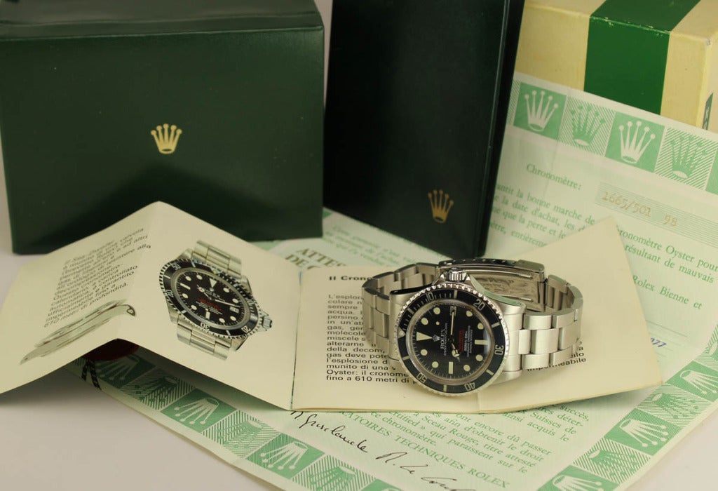 Rolex Stainless Steel Double Red Sea-Dweller Wristwatch Ref 1665 circa 1977 1