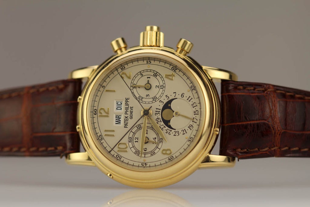 Patek Philippe Gelbgold Ewiger Kalender Split-Second Chronograph Armbanduhr Ref 5004J Herren