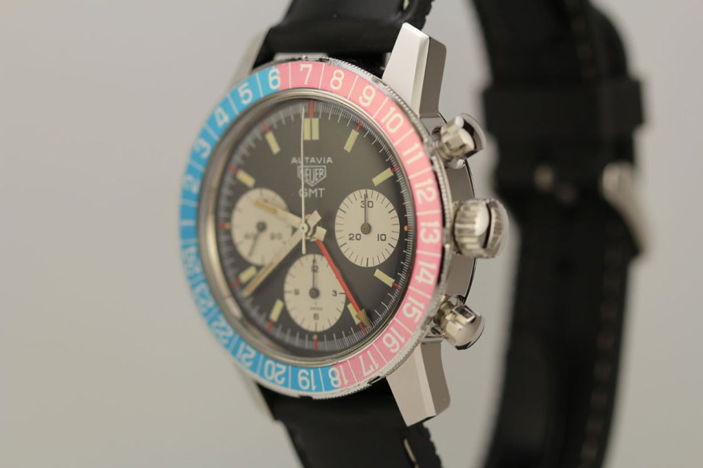 Heuer Stainless Steel Autavia GMT Chronograph Wristwatch circa 1970s