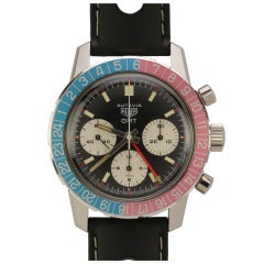 Retro Heuer Stainless Steel Autavia GMT Chronograph Wristwatch circa 1970s