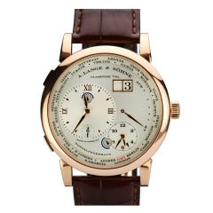 A. Lange & Sohne Rose Gold Lange 1 Time Zone Wristwatch
