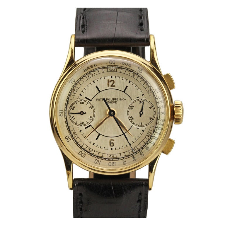 Patek Philippe Yellow Gold Chronograph Wristwatch Ref 130 circa 1940s
