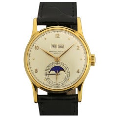 Vintage Patek Philippe Yellow Gold Perpetual Calendar Moon Phase Wristwatch Ref 1526