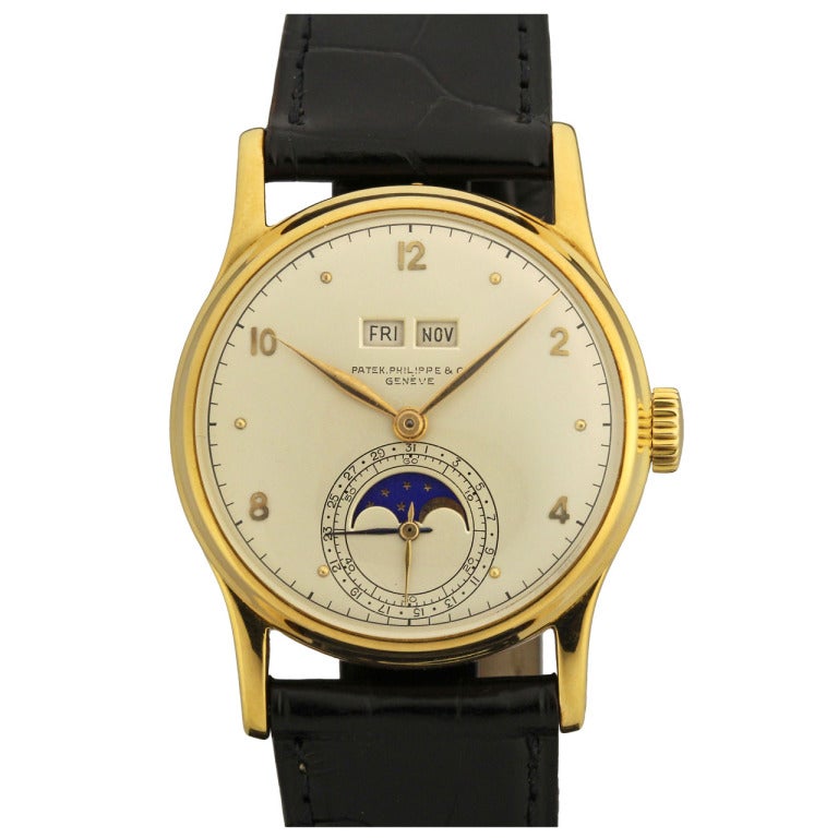 Patek Philippe Yellow Gold Perpetual Calendar Moon Phase Wristwatch Ref 1526