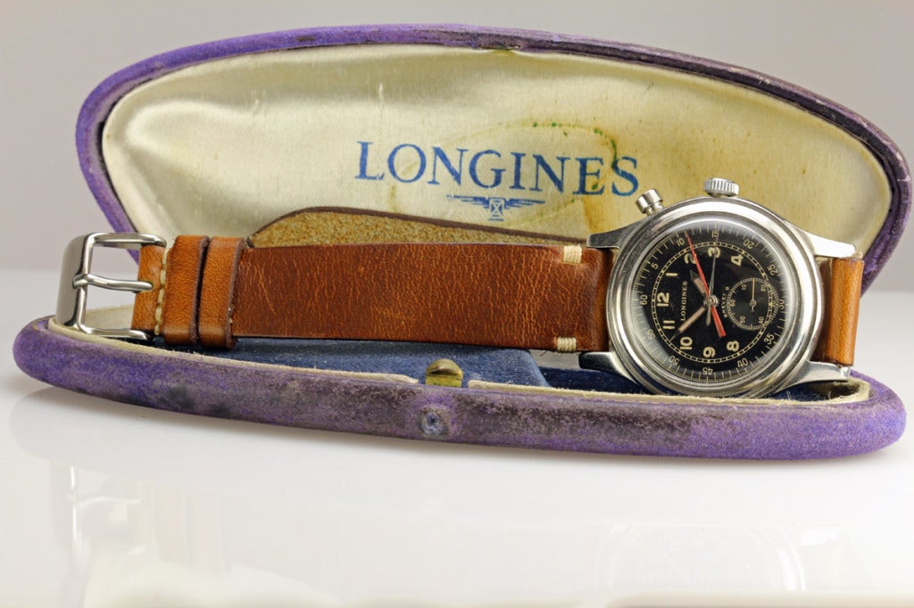 Longines Stainless Steel Single Button Flyback Chronograph Wristwatch circa 1940s 1