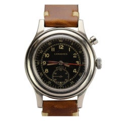 Longines Stainless Steel Single Button Flyback Chronograph Wristwatch circa 1940s