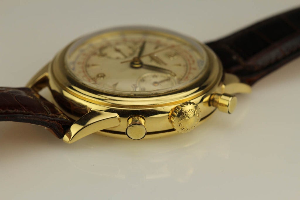 Longines Yellow Gold Chronograph Wristwatch circa 1950s 3