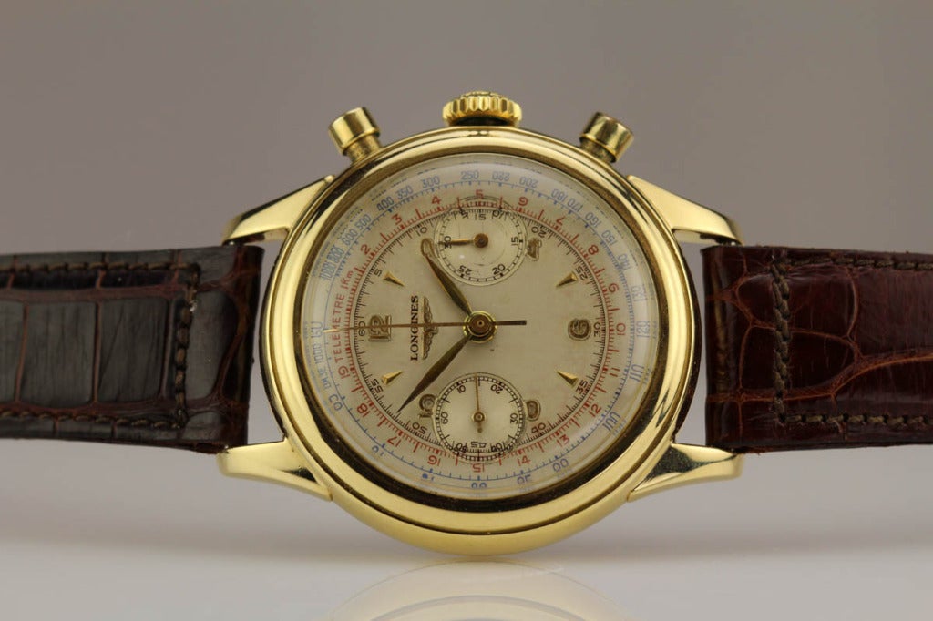 Longines Yellow Gold Chronograph Wristwatch circa 1950s 4
