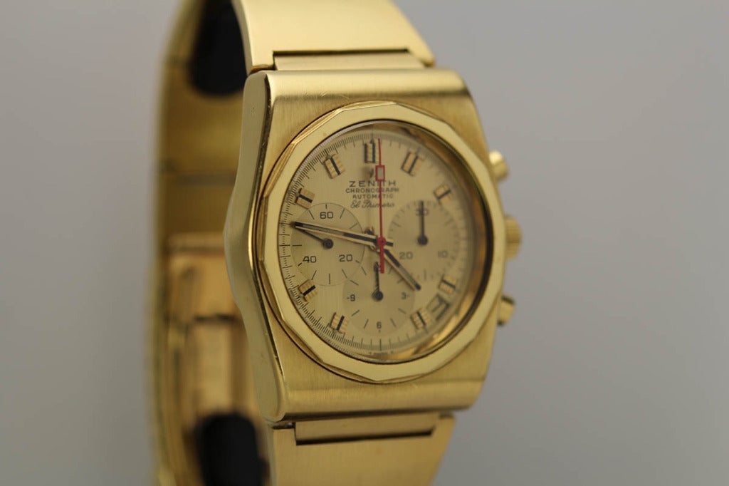 Zenith Yellow Gold El Primero Chronograph Wristwatch In Excellent Condition In Miami Beach, FL