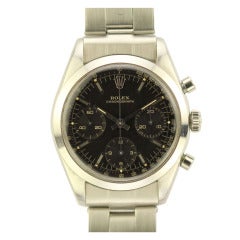 Rolex Stainless Steel Chronograph Wristwatch with Black Dial Ref 6238