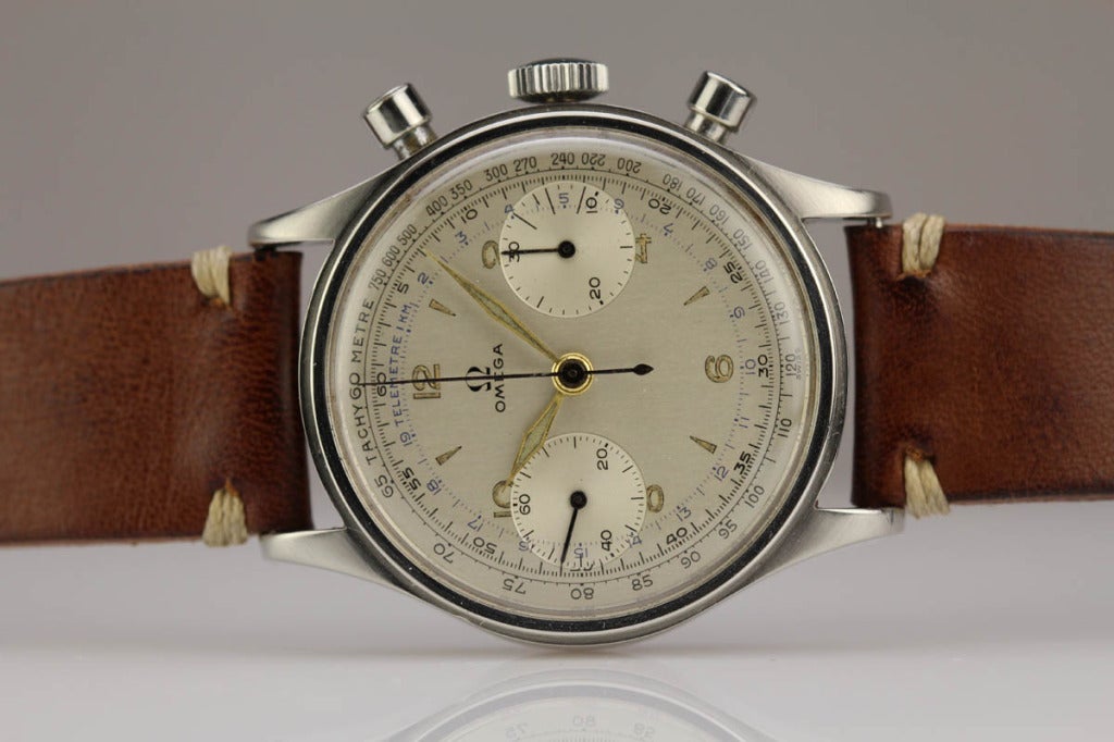 Omega Stainless Steel Oversized Chronograph Wristwatch circa 1950s at ...