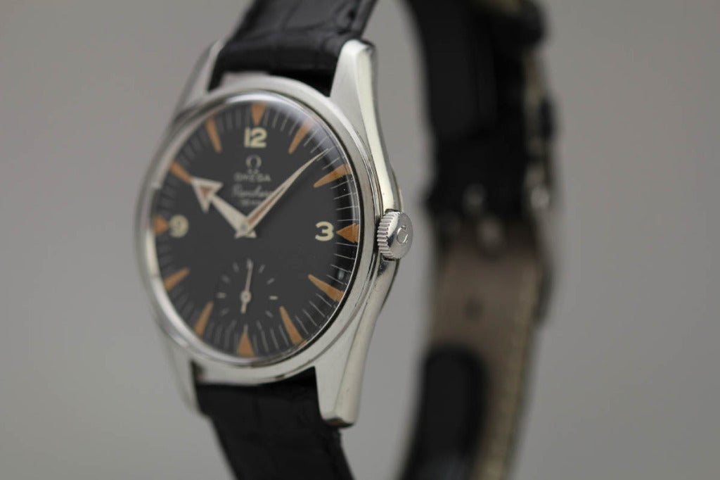 This is an exceptional example the stainless steel Omega Ranchero model from the late 1950s. The Ranchero model is quite rare and only was made for a few years because it was not a success when Omega launched it. This particular example is mint with