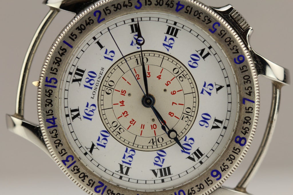 Longines Lindbergh Hour Angle Wristwatch circa 1940s In Excellent Condition In Miami Beach, FL