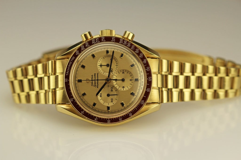 Omega Yellow Gold Speedmaster Apollo XI Wristwatch circa 1969 3