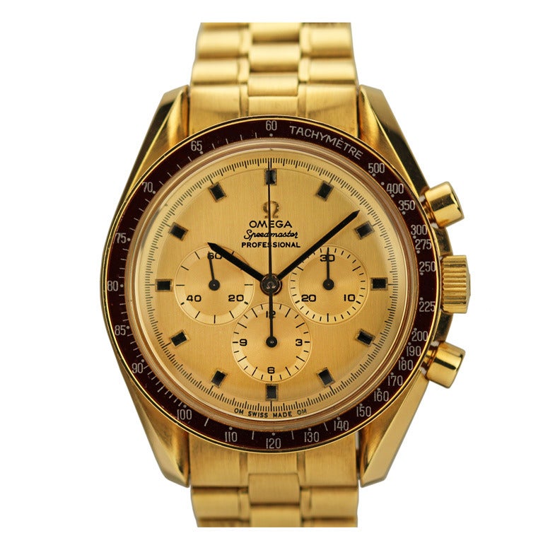 Omega Yellow Gold Speedmaster Apollo XI Wristwatch circa 1969