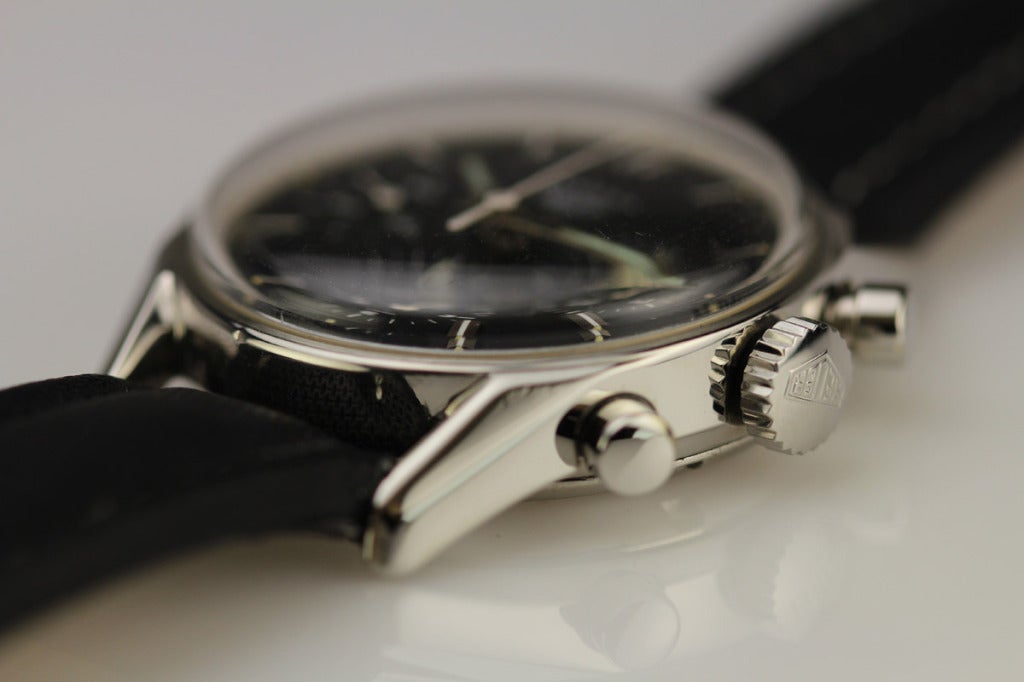 Heuer Edelstahl Carrera Chronograph Armbanduhr ca. 1960er Jahre Herren