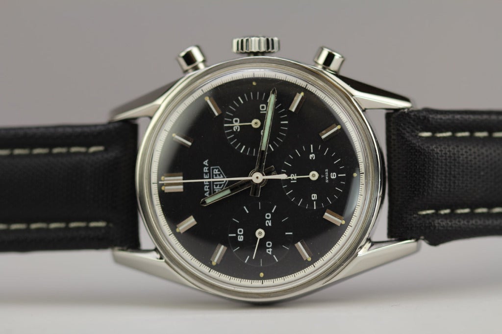 Heuer Edelstahl Carrera Chronograph Armbanduhr ca. 1960er Jahre 4