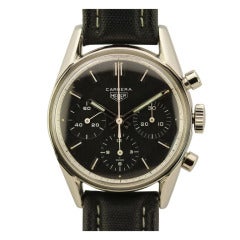 Vintage Heuer Stainless Steel Carrera Chronograph Wristwatch circa 1960s