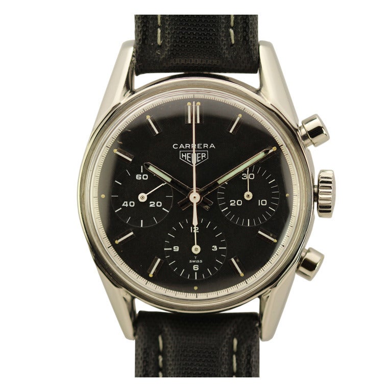 Heuer Edelstahl Carrera Chronograph Armbanduhr ca. 1960er Jahre