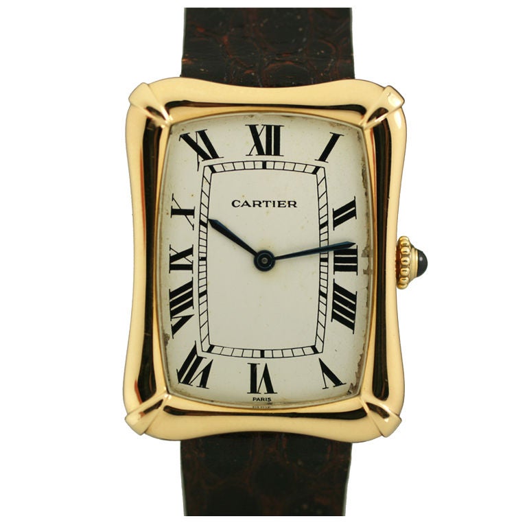 Cartier Paris Yellow Gold Coussin Bamboo Tank manual Wristwatch