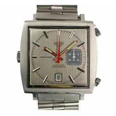 Used Heuer Stainless Steel Monaco Chronograph Wristwatch circa 1970s