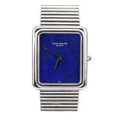 PATEK PHILIPPE White Gold Rectangular Wristwatch with Lapis Lazuli Dial Ref 3649 circa 1970s