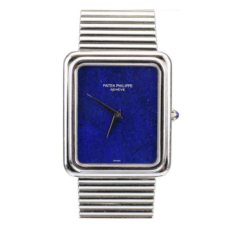 PATEK PHILIPPE White Gold Rectangular Wristwatch with Lapis Lazuli Dial Ref 3649 circa 1970s