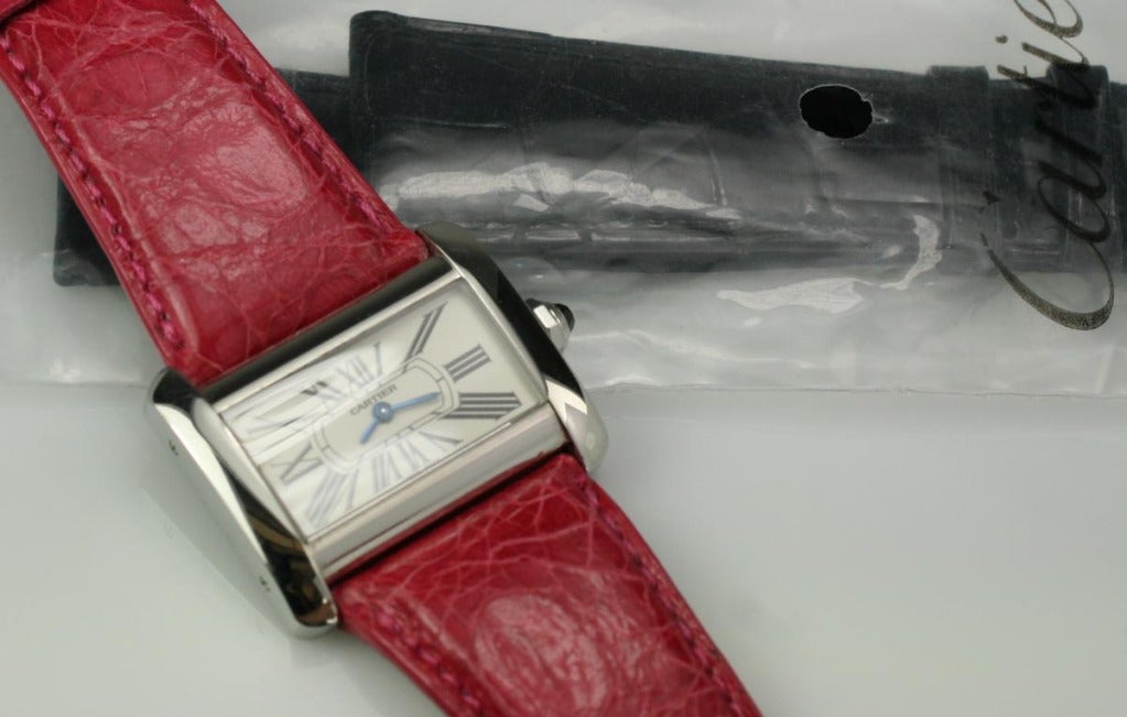 CARTIER Stainless Steel SmallTank Divan Wristwatch c. 2000's 2