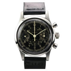 GALLET Stainless Steel Military Pilot's Chronograph Wristwatch circa 1940s