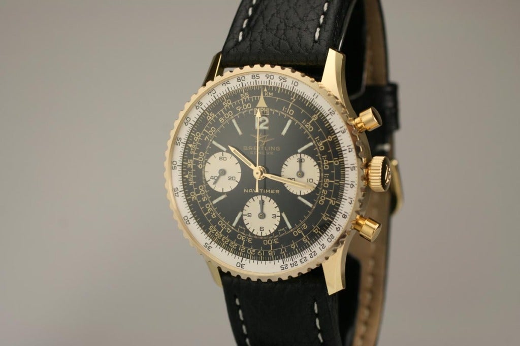 Breitling Navitimer new-old-stock chronograph wristwatch, Ref. 806. This watch is gold over stainless steel.