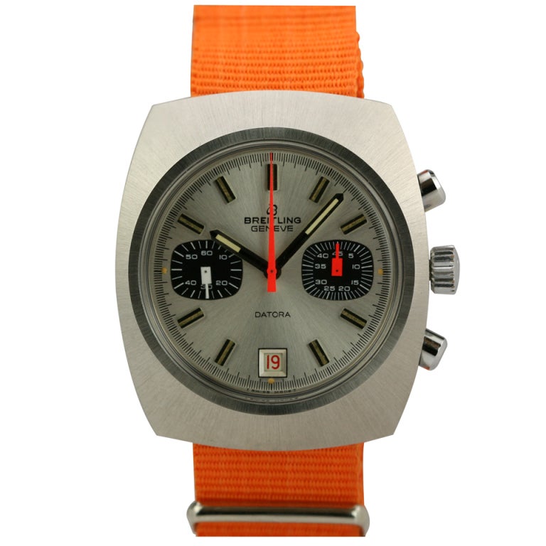 Breitling Geneve Stainless Steel Datora Chronograph Wristwatch