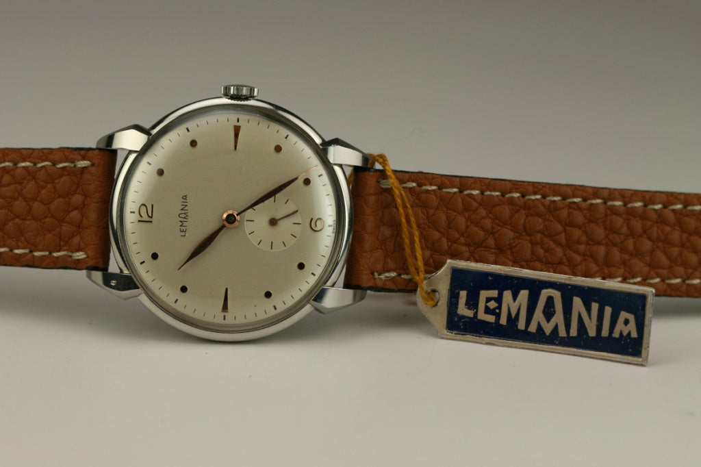 Lemania Stainless Steel  New Old Stock Wristwatch circa 1950s In Excellent Condition In Miami Beach, FL
