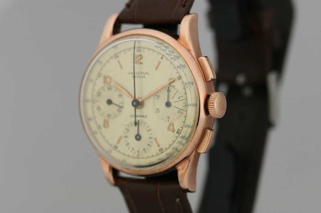 Universal Geneve pink gilt top and stainless steel Compax chronograph wristwatch. Reference 42409