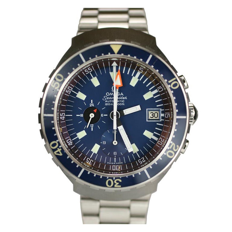 Omega Stainless Steel Seamaster Big Blue Wristwatch circa 1970s