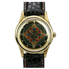 Omega Rare and Beautiful Yellow Gold Wristwatch with Enamel Dial Omega Rare and Beautiful Yellow Gold Wristwatch with Enamel Dial
