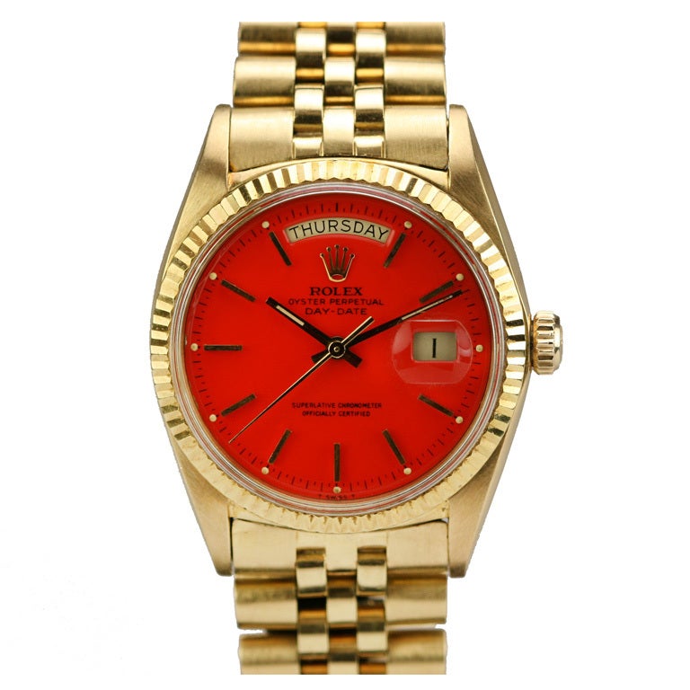 Rolex Yellow Gold Day-Date Watch, Orange Stella Dial Ref 1803