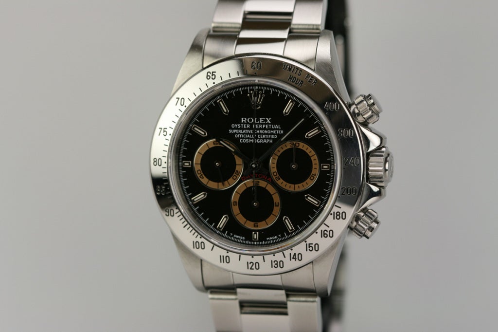 This is a Rolex stainless steel Cosmograph Daytona wristwatch, Ref. 16520, from 1993, with the rare 