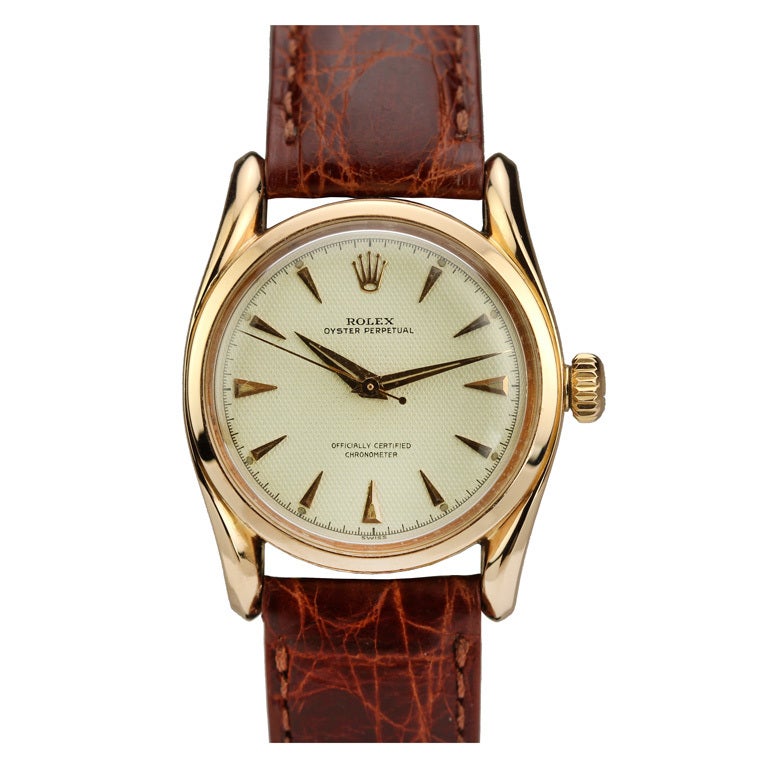 Rolex Rose Gold Bombe Wristwatch Ref 6090