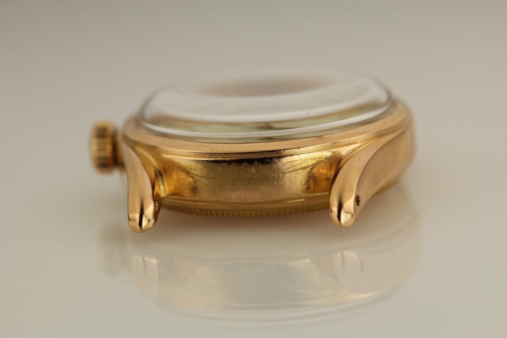 Rolex Rose Gold Bombe Wristwatch Ref 6090 In Excellent Condition In Miami Beach, FL