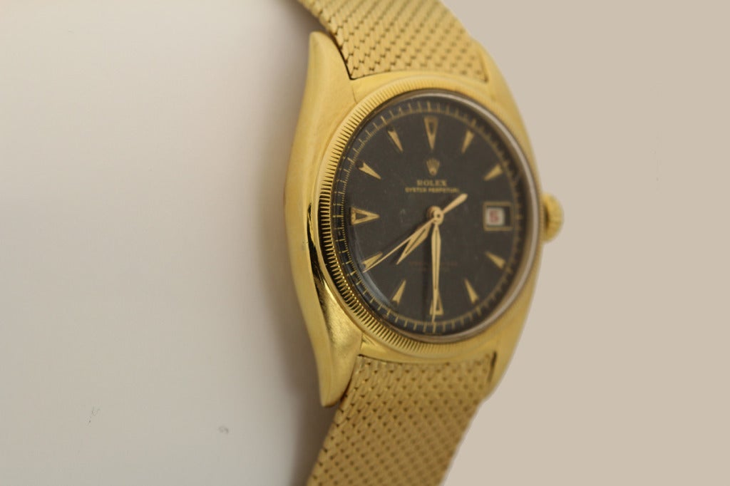 Men's Rolex Yellow Gold Ovettone Wristwatch Ref 6105 circa 1950s
