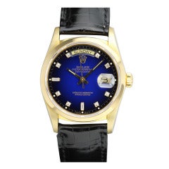 Rolex Yellow Gold Day-Date Wristwatch with Blue Vignette Dial
