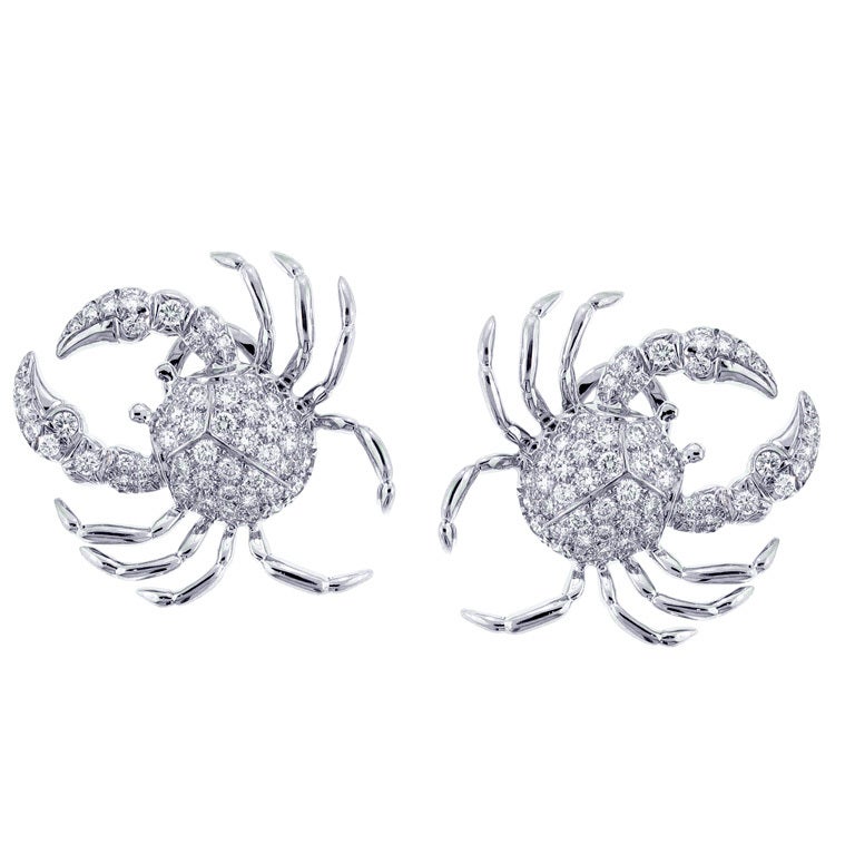 TIFFANY & CO. Diamond Platinum Crab Earrings