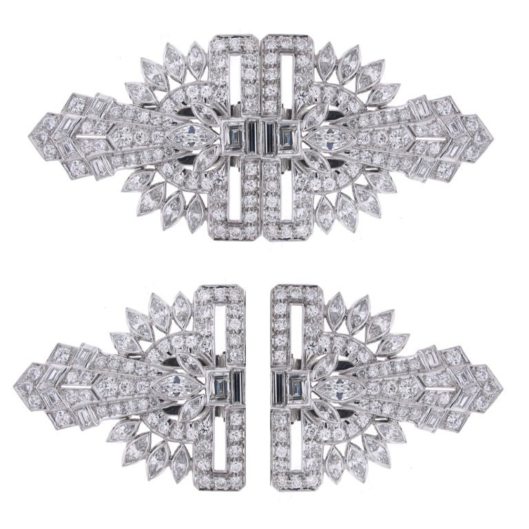 Art Deco Diamond Clips In Good Condition In Bethesda, MD