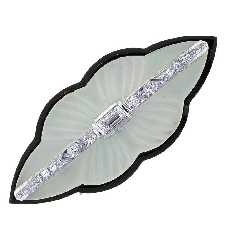 Art Deco Diamond, Crystal and Onyx Brooch