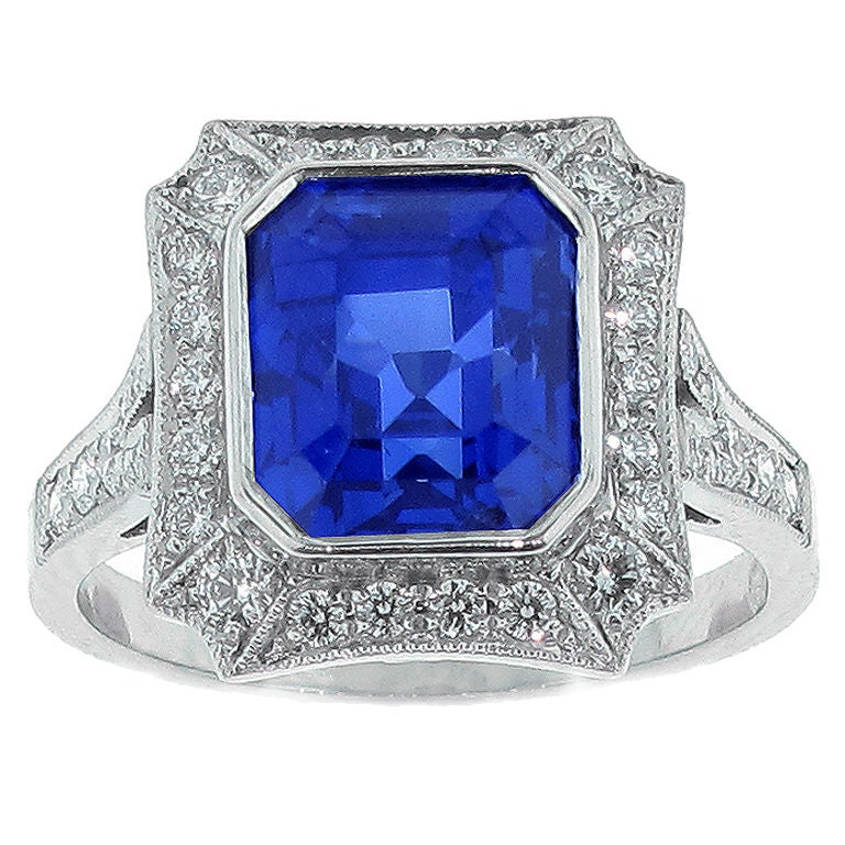 Burma Not Heat Sapphire and Diamond Ring For Sale